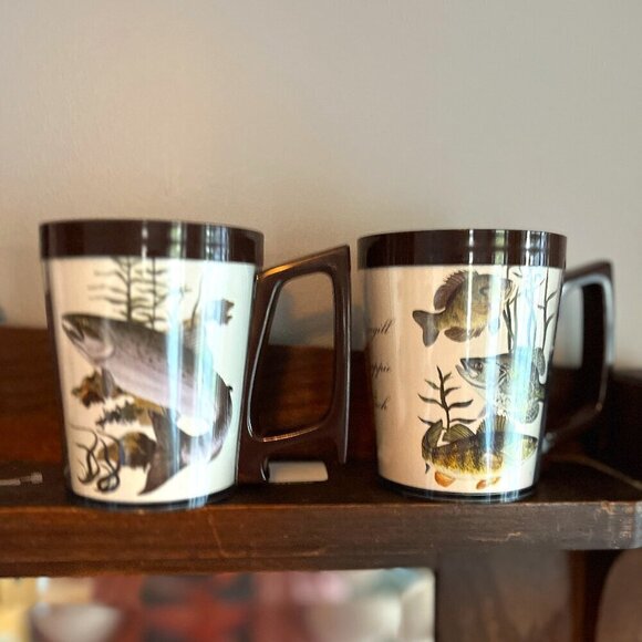 Vintage Fish Mug Fishing Flambeau Brown Cream Lake Trout Bluegill Crappie Perch - Picture 4 of 9